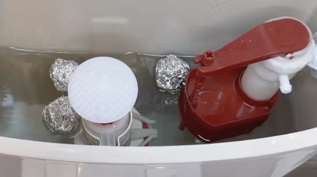 Nachdem sie drei Aluminiumfolien-Bälle in die Toilette legt – was dann passiert